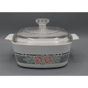 Vintage Corning (A-1 1/2-B) 1.5 Liter Silk & Roses Pattern Casserole Dish & Lid